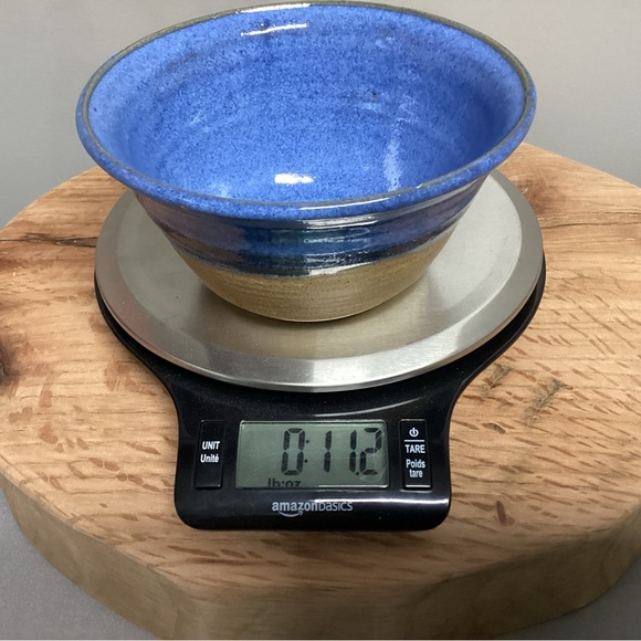 Handcrafted Ceramic Pottery Bowl by Stokes - Beautiful Blues with tan/cream base - Picture 13 of 15